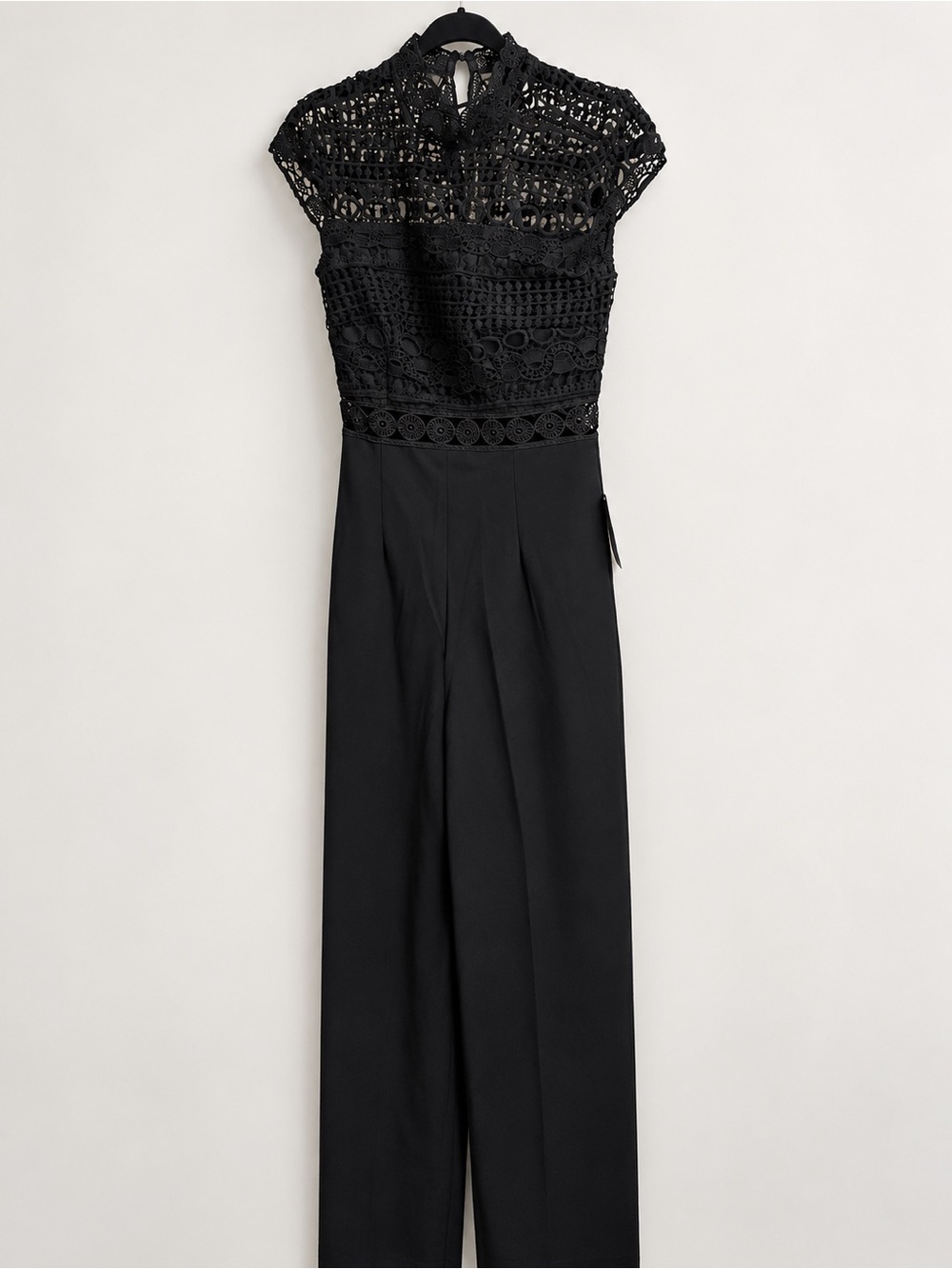 Black Lace Bodice Cap Sleeve Wide Leg Jumpsuit Small NWT